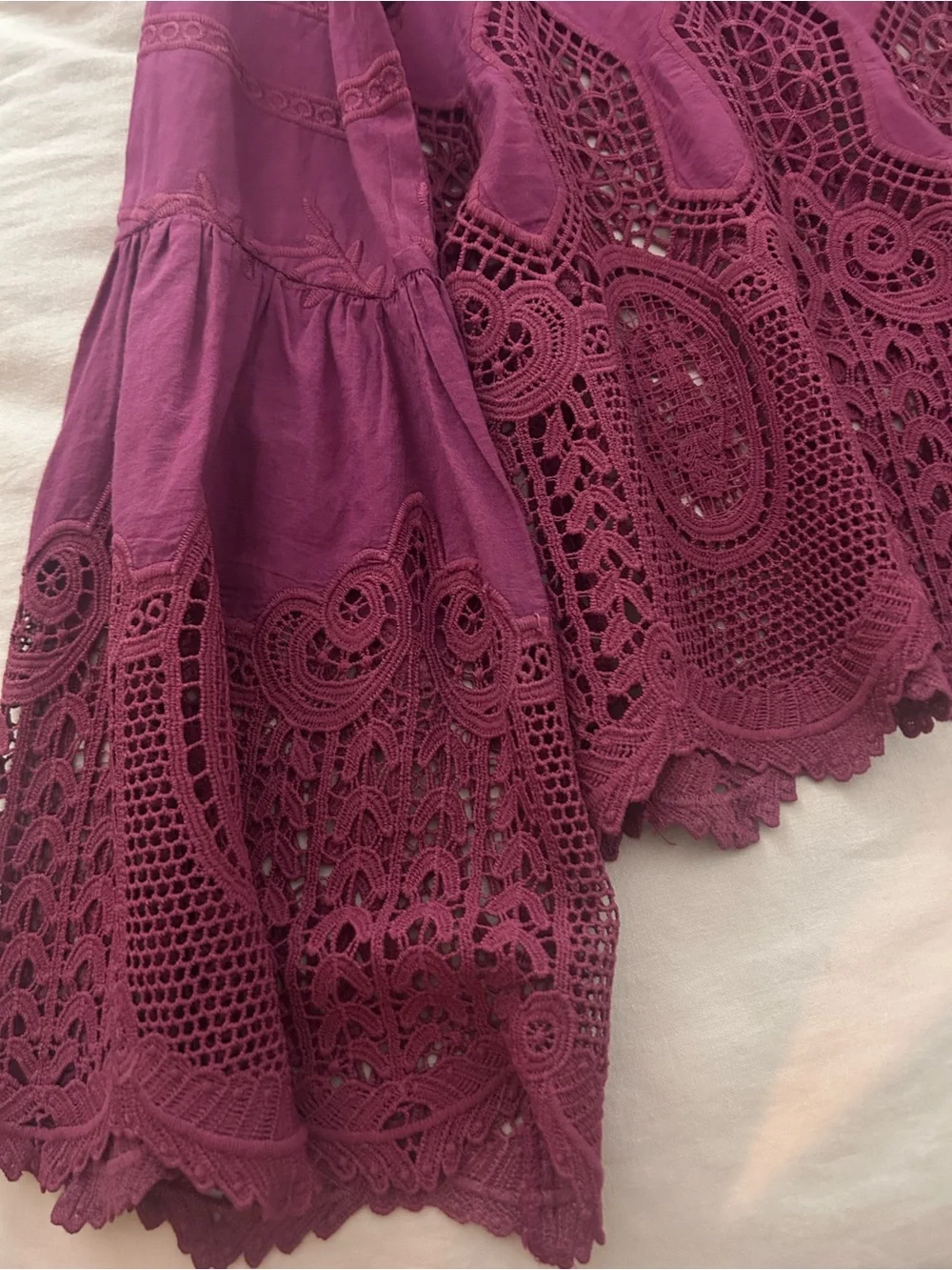 Anthropologie Chloe Liver Lace Crochet Bell-Sleeve Top size XS